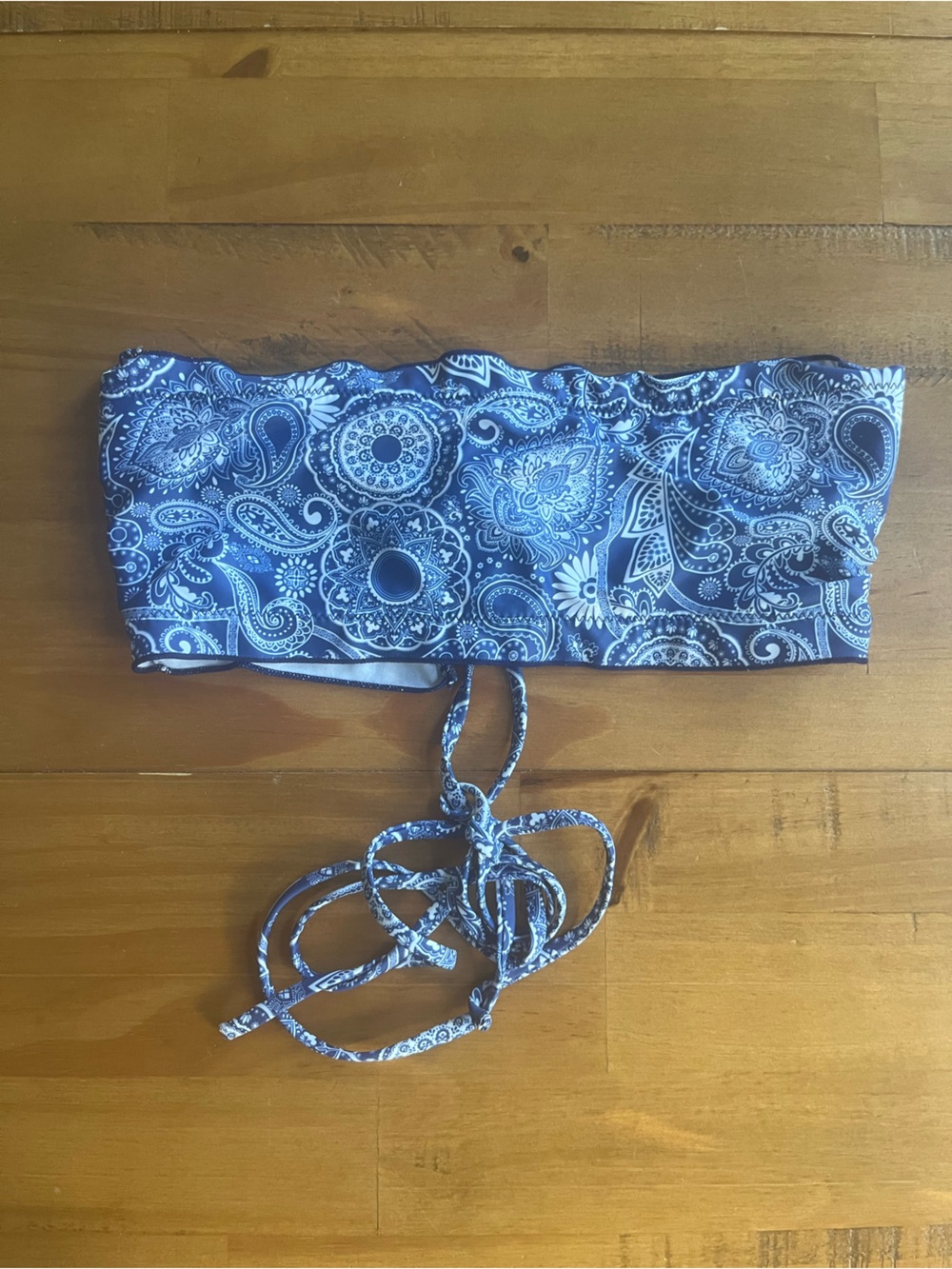 Blue and White Bandeau Bikini Top